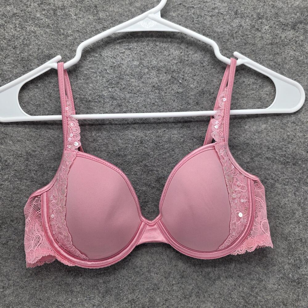Victoria's Secret Bra Womens 34C Pink Longline Underwire Molded Lined Lace